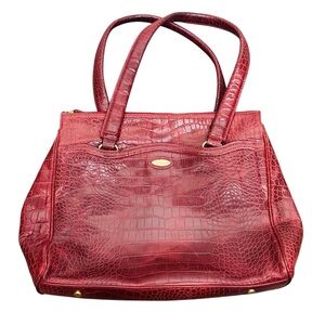Tahari Red Crocodile-Embossed Shoulder Bag